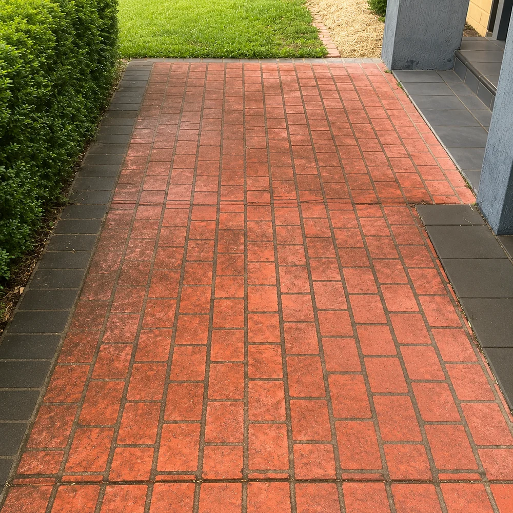 Faded brick path before resurfacing